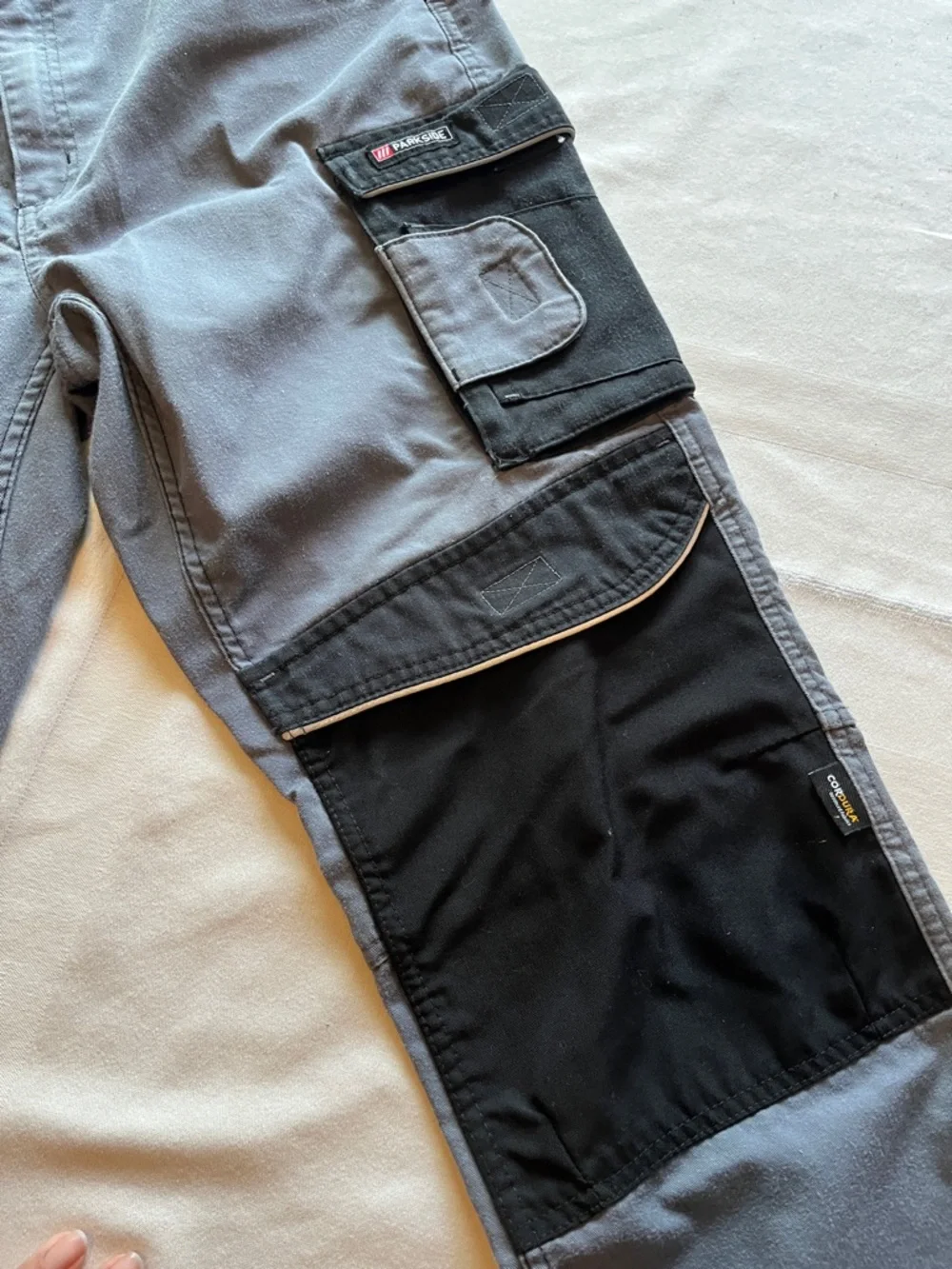 Men's Gray Cargo Work Pants with Black Reinforcements - Picture 3 of 5